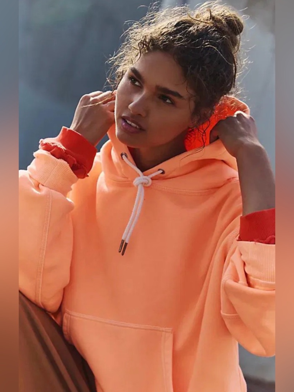 New Free People Final Call Hoodie In Neon Coral Size M